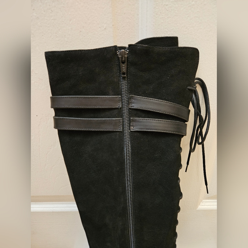 JOHN FLUEVOG OPERETTAS: HJORDIS  BLACK Suede LEATHER KNEE HIGH BOOTS 9.5 - Picture 11 of 15